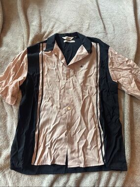 DaVinci Black and Light Pink Short Sleeve Button-Down Shirt